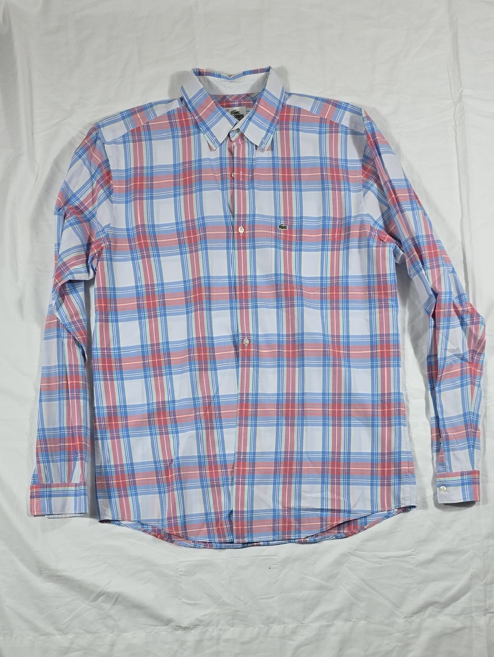 Lacoste Men’s Blue & Red Plaid Button-Down Shirt - Picture 2 of 6